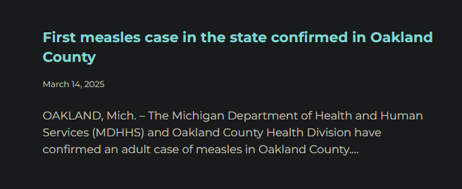 First measles case in the state confirmed in Oakland County